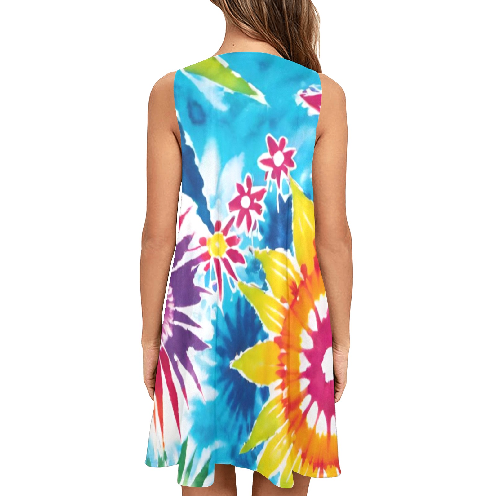 Hippy Tie Dye Sleeveless A-Line Pocket Dress (Model D57)