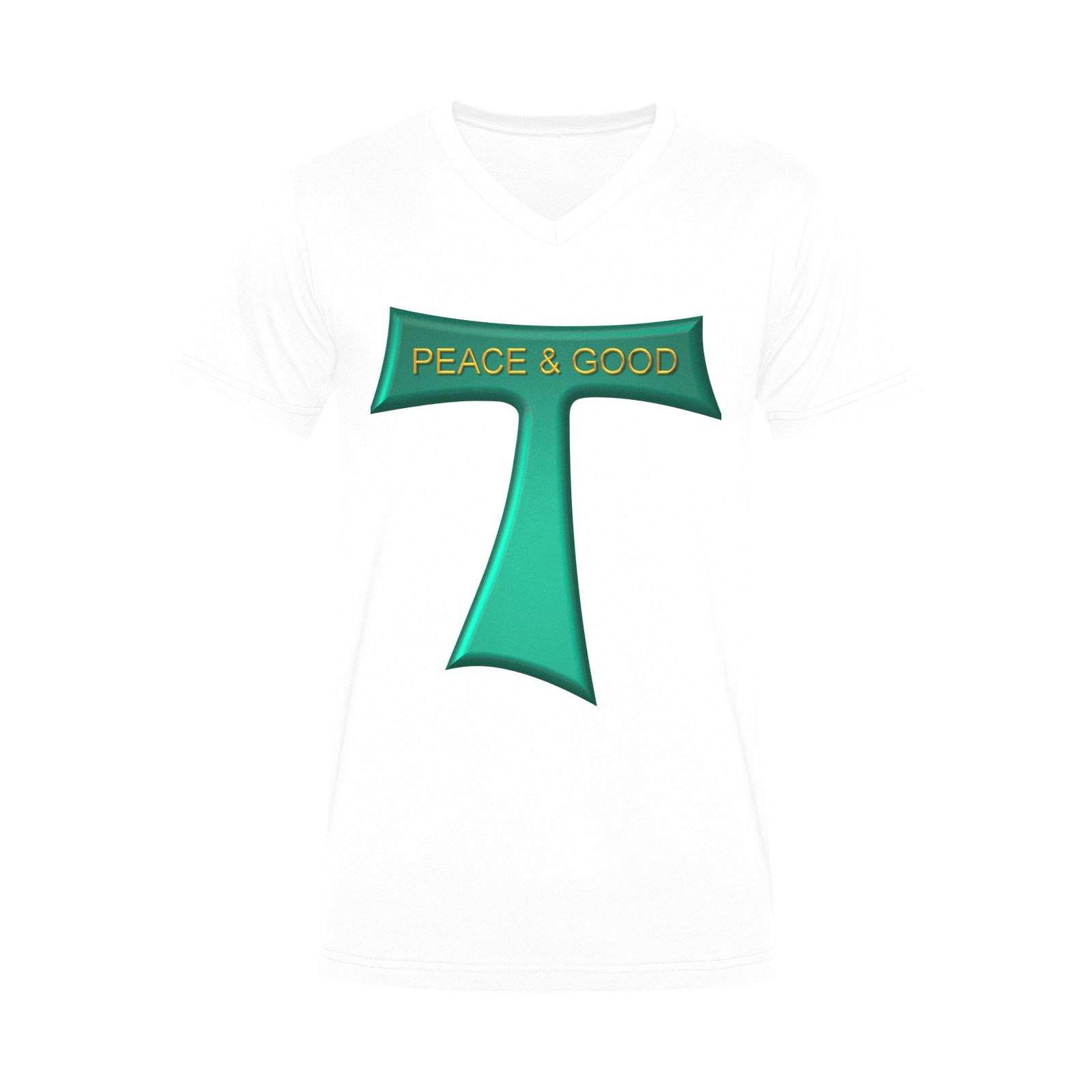 Franciscan Tau Cross Peace and Good Green Steel Metallic Men's V-Neck T-shirt (USA Size) (Model T10)