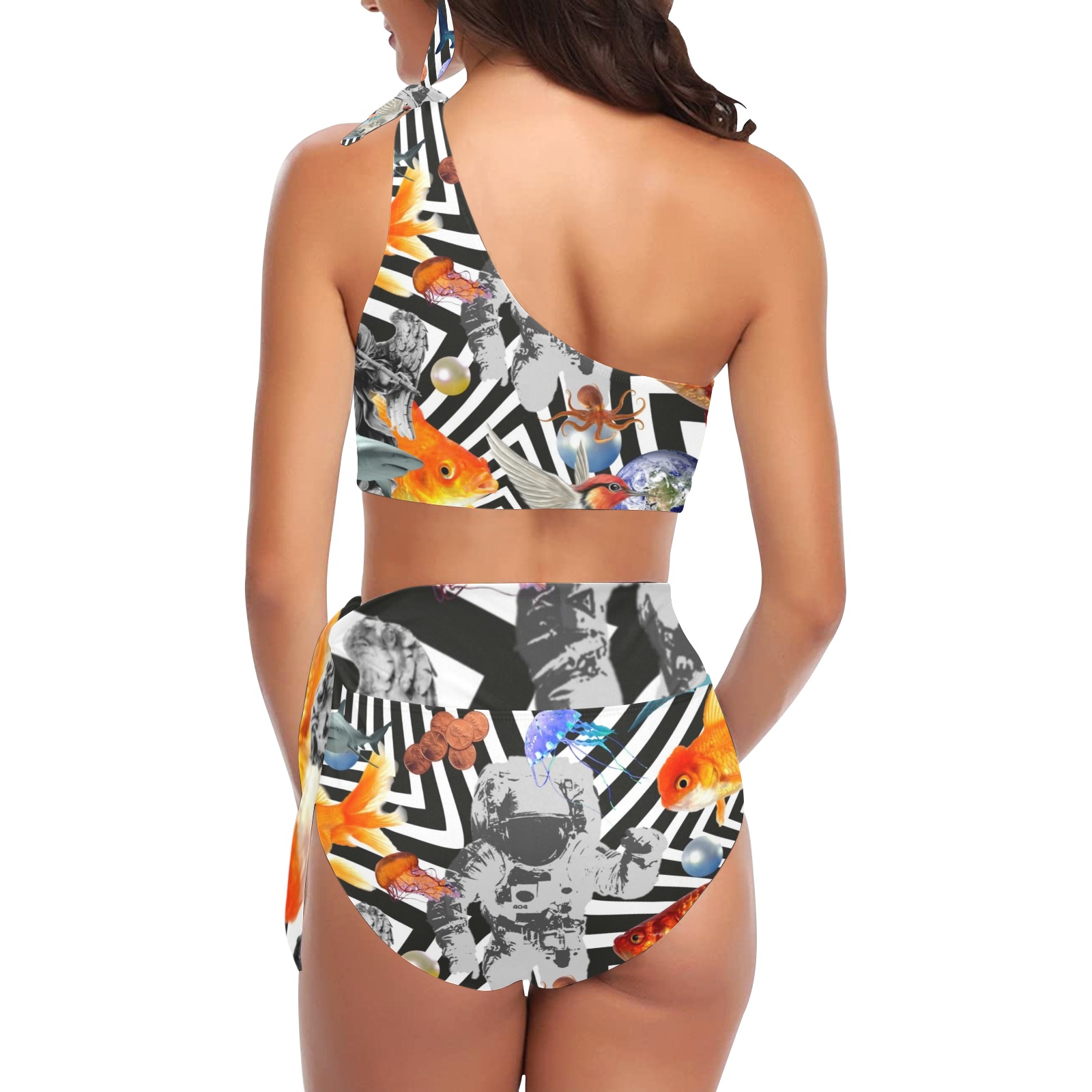 POINT OF ENTRY 2 High Waisted One Shoulder Bikini Set (Model S16)