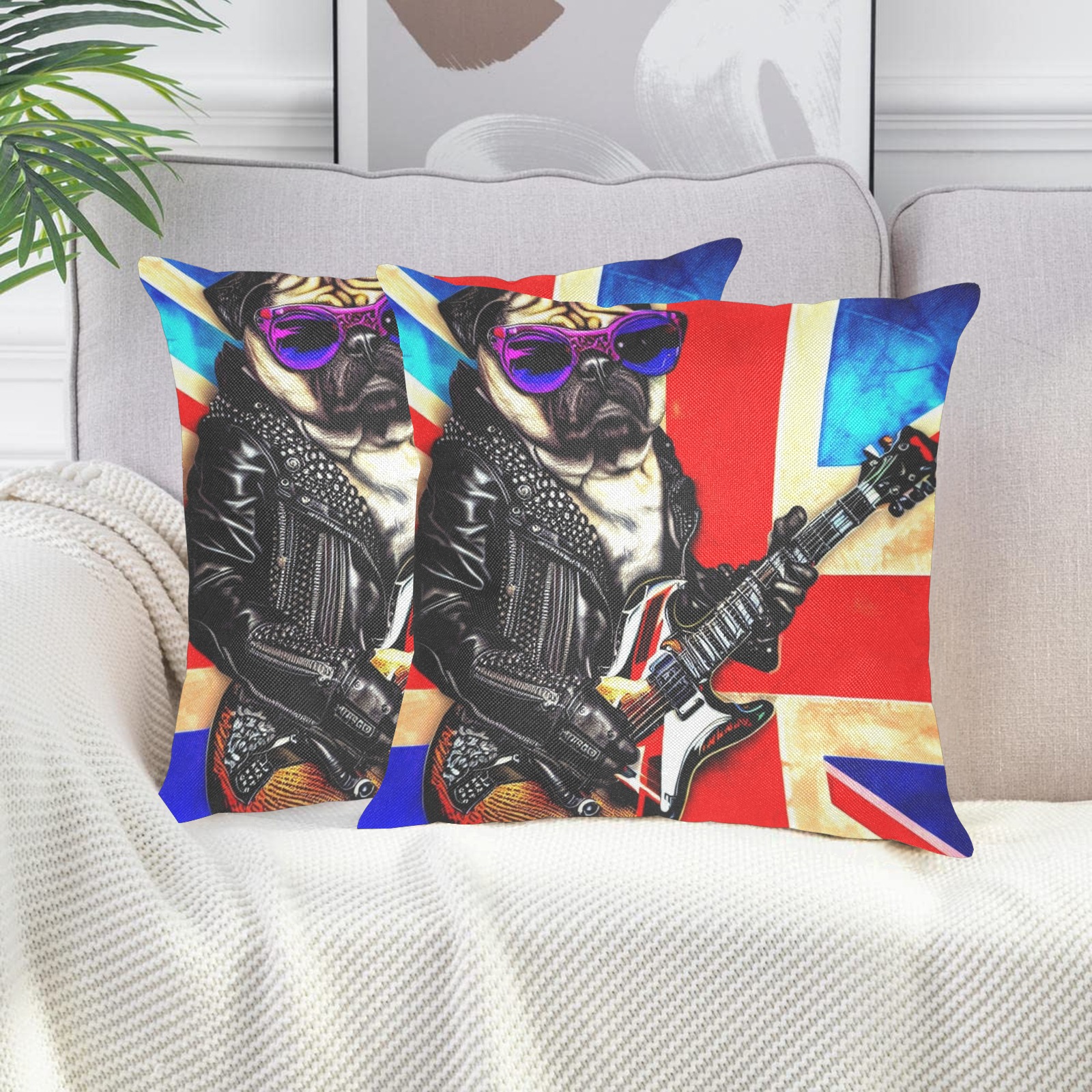 HEAVY ROCK PUG 2 Linen Zippered Pillowcase 18"x18"(Two Sides&Pack of 2)