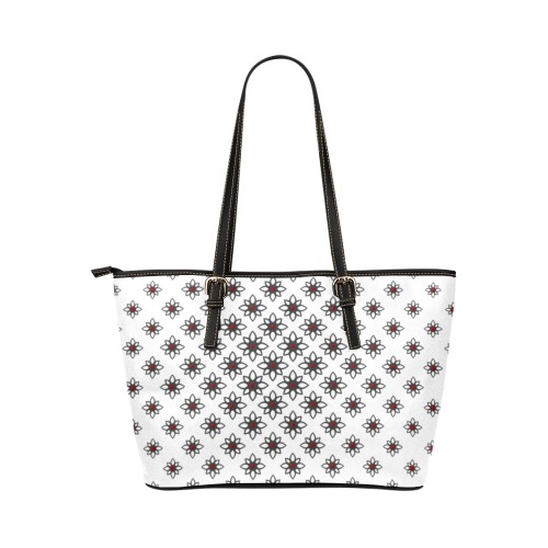 The Flower Girl White Leather Tote Leather Tote Bag/Large (Model 1651)
