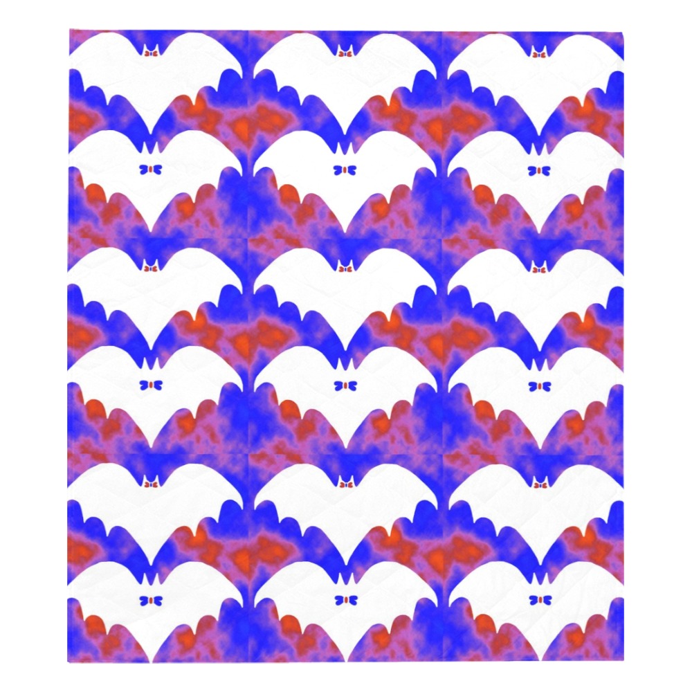 White Bats And Bows Red Blue Quilt 70"x80"