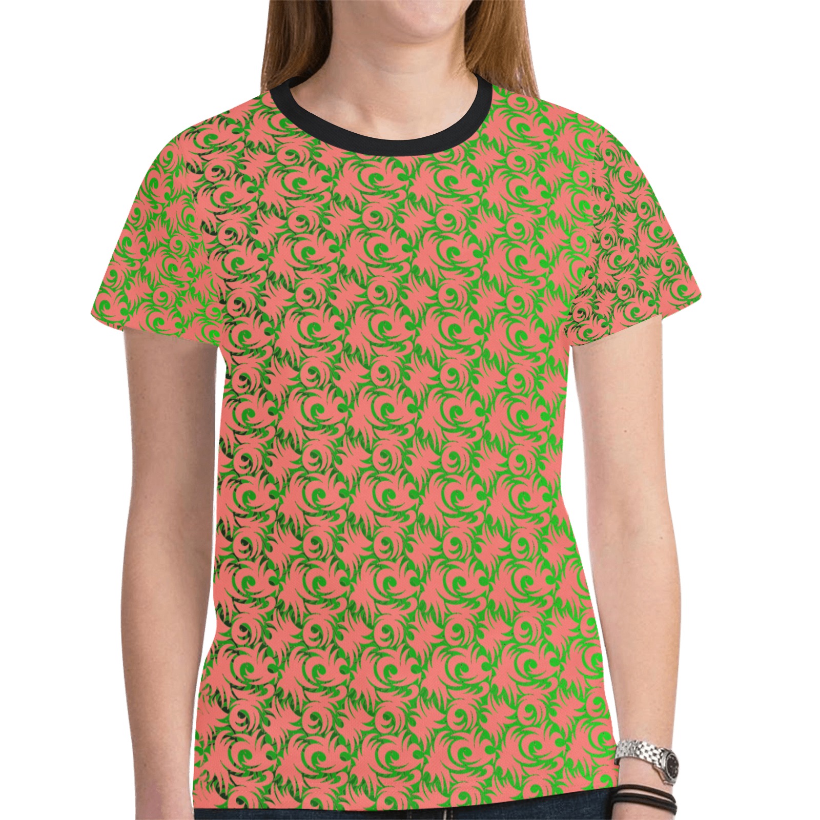 green swirl V1 New All Over Print T-shirt for Women (Model T45)