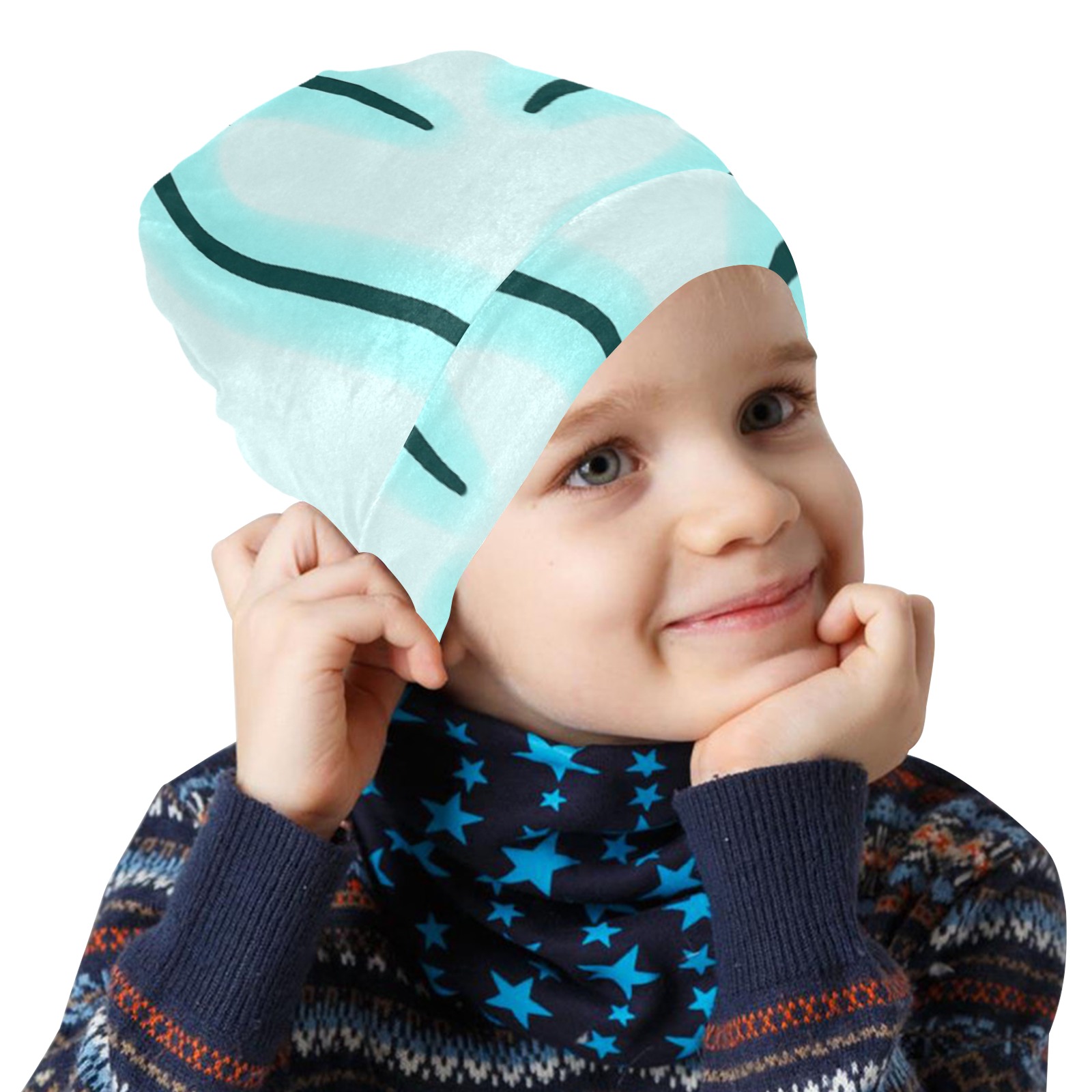 Cute Hearts Blue All Over Print Beanie for Kids
