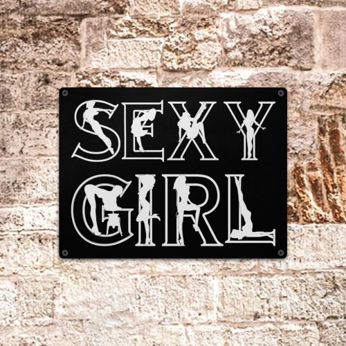 Sexy girl cool white text and women silhouettes. Metal Tin Sign 16"x12"