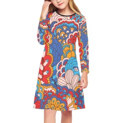 Retro Mod Abstract Girls' Long Sleeve Dress (Model D59)
