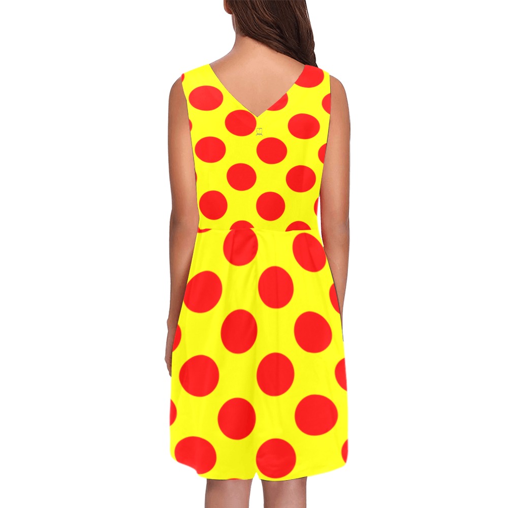 DIONIO Clothing - Ladies' Red & Yellow Polka Dot Chryseis Sleeveless Pleated Dress Chryseis Sleeveless Pleated Dress(Model D07)