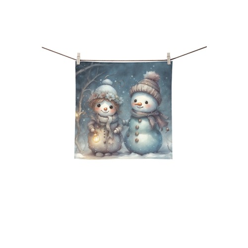 Snowman Couple Square Towel 13“x13”