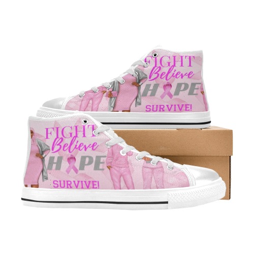 FOS Breast Cancer Awareness Women's Classic High Top Canvas Shoes (Model 017)