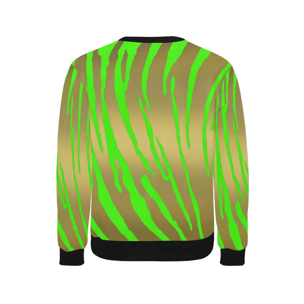 Gold Tiger Stripes Green Men's Rib Cuff Crew Neck Sweatshirt (Model H34)