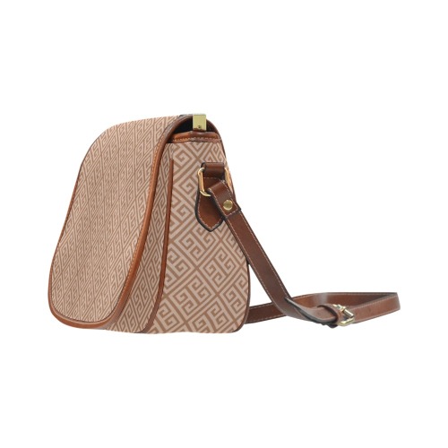 Brown Greek Key Small Saddle Bag Saddle Bag/Small (Model 1649) Full Customization
