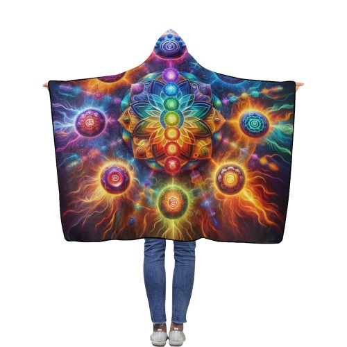 Energetic Chakras - Flannel Hooded Blanket 40''x50''