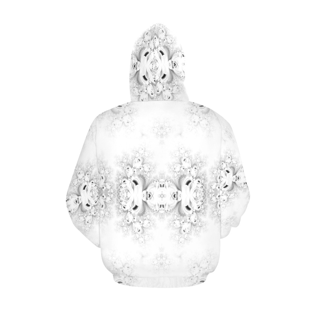 Snowy Winter White Frost Fractal All Over Print Hoodie for Men (USA Size) (Model H13)