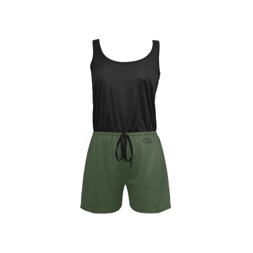 Black & Green Jumpsuit All Over Print Short Jumpsuit