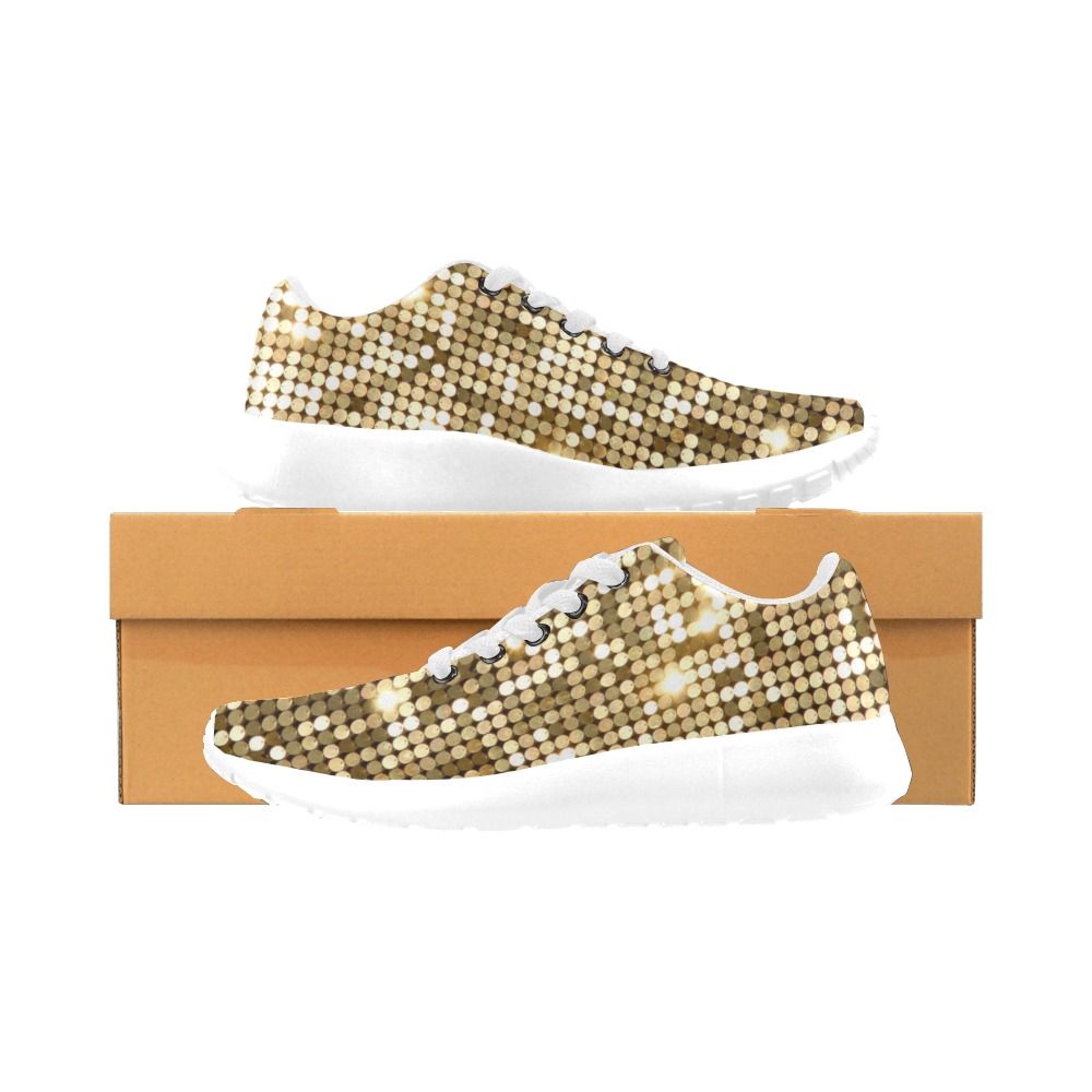 Golden Metallic Glitter Sparkles Sequins Men’s Running Shoes (Model 020)