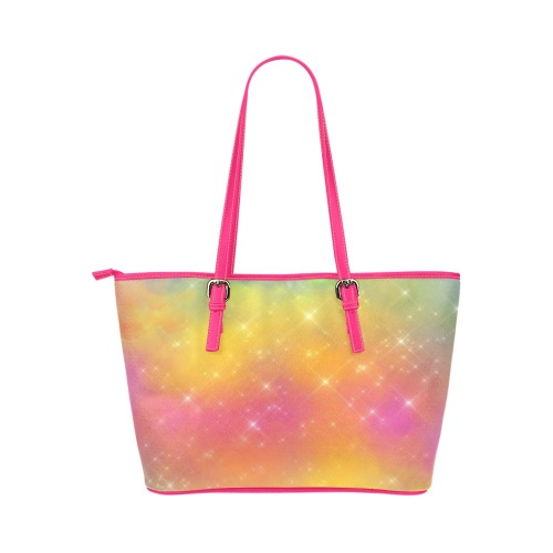 Pink and Yellow Rainbow Cloud Tote Bag Leather Tote Bag/Small (Model 1651)