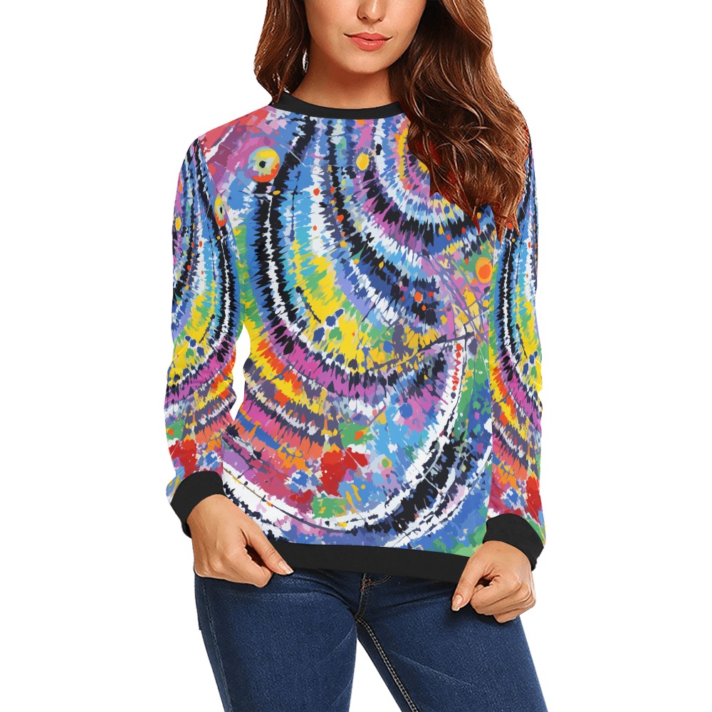 Whirlpool of colors abstract tie-dye pattern. All Over Print Crewneck Sweatshirt for Women (Model H18)