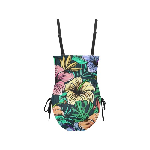 Hibiscus Dream Drawstring Side One-Piece Swimsuit (Model S14)