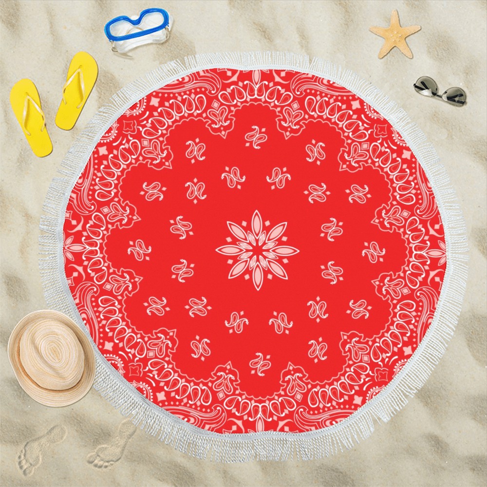 Bandana Red / White Circular Beach Shawl 59"x 59"