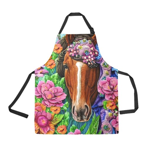 Boho Simulated Quilt Horse Artwork All Over Print Apron