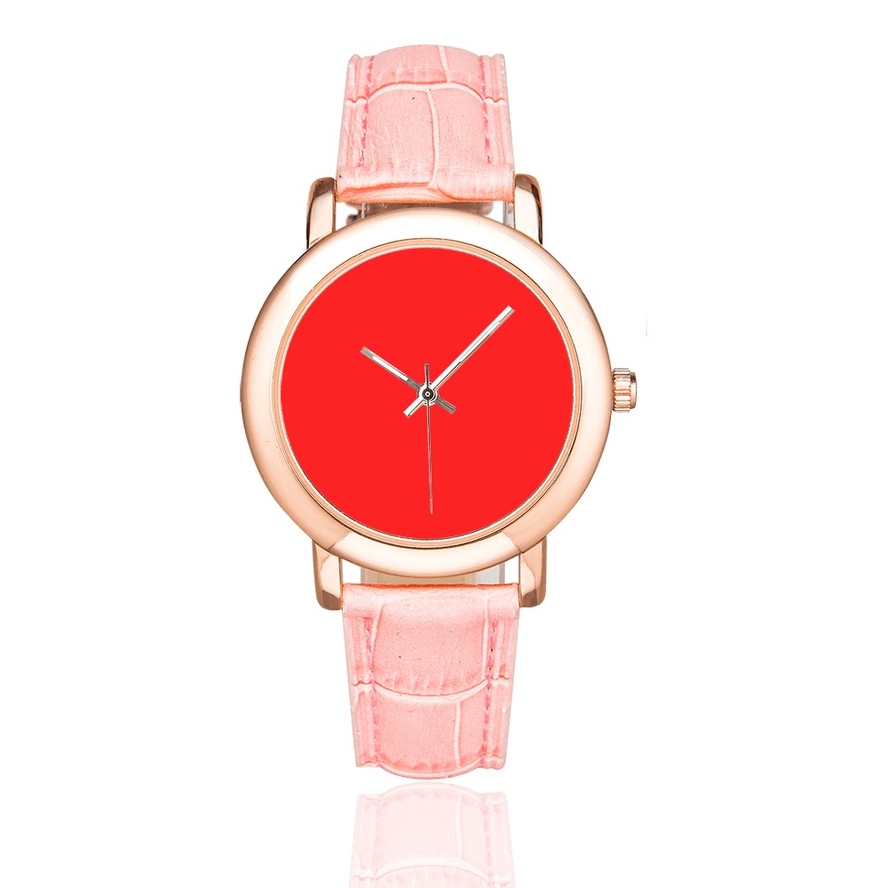 Merry Christmas Red Solid Color Women's Rose Gold Leather Strap Watch(Model 201)