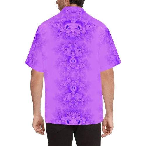 Purple Lilacs Frost Fractal Hawaiian Shirt with Merged Design (Model T58)