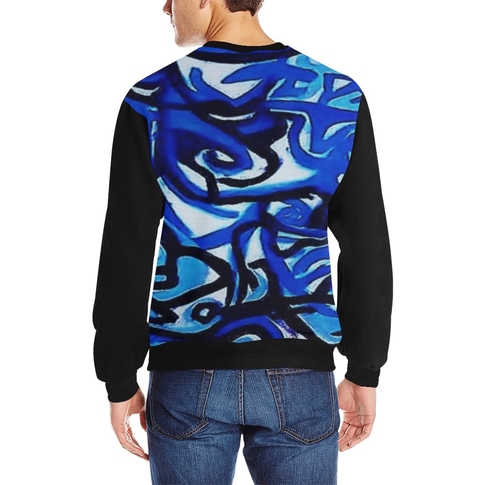 Blue Abstract Graffiti Clothing Range Men's Rib Cuff Crew Neck Sweatshirt (Model H34)