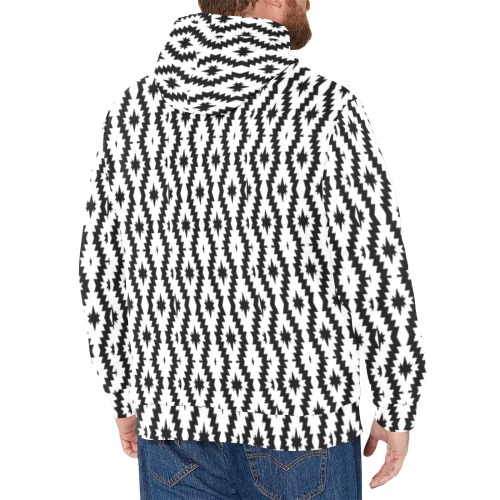 Black and white zigzag Men's Long Sleeve Fleece Hoodie (Model H55)