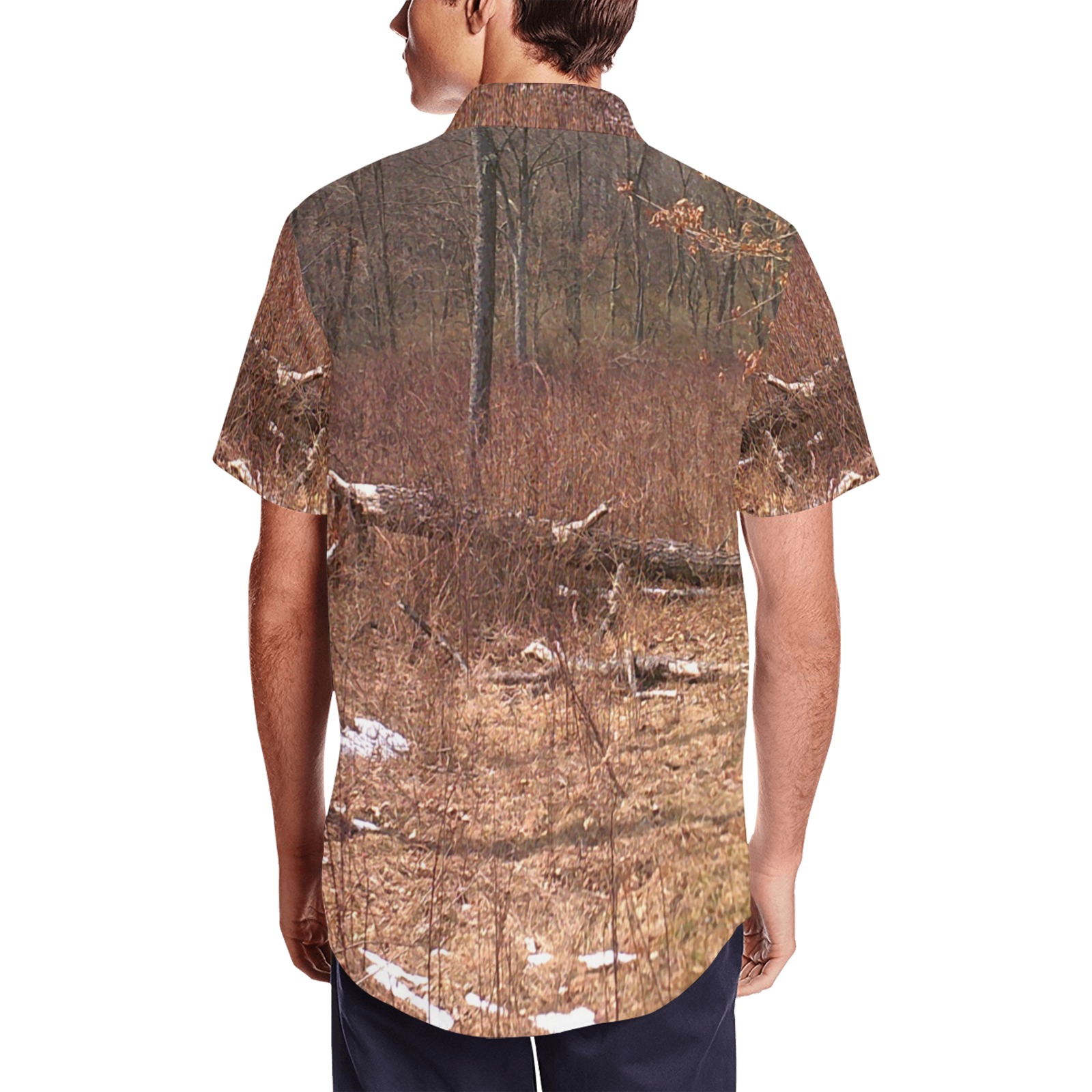 Falling tree in the woods Men's Short Sleeve Shirt with Lapel Collar (Model T54)