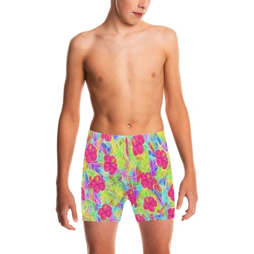Pink Hawaiian Flowers Pattern Big Boys' Swimming Trunks (Model L57)
