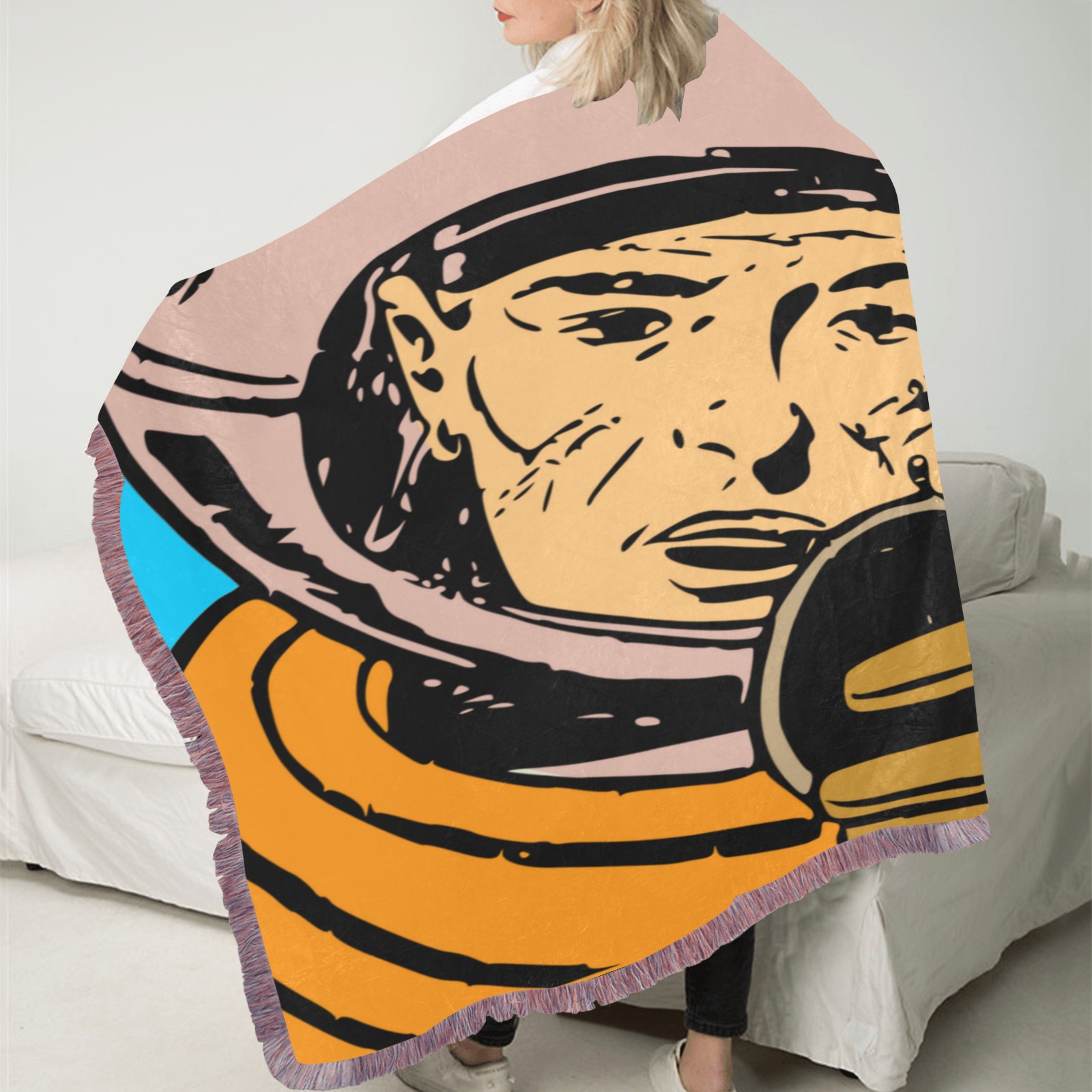 astronaut Ultra-Soft Fringe Blanket 30"x40" (Mixed Pink)