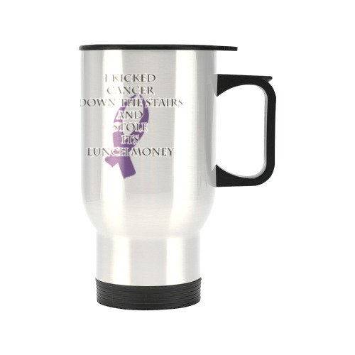 Cancer Bully (Purple Ribbon) Travel Mug (Silver) (14 Oz)