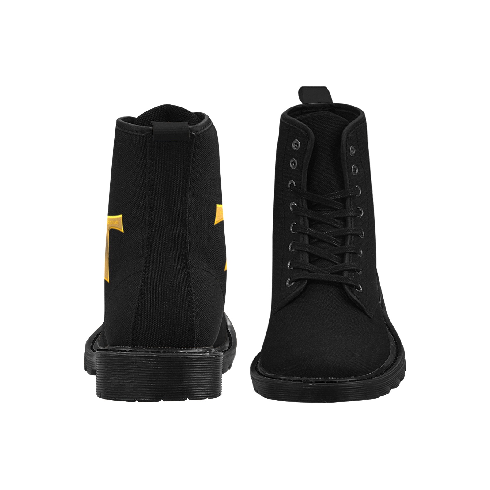 Franciscan Tau Cross Pax Et Bonum Gold  Metallic Martin Boots for Men (Black) (Model 1203H)