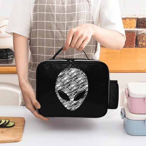 Alien Face and Troops Pattern PU Leather Lunch Bag (Model 1723)