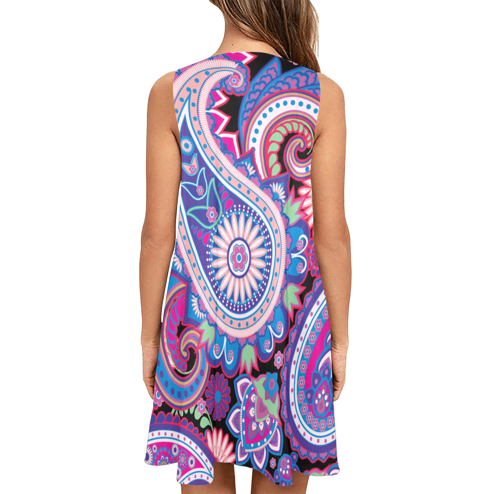 Seamless pattern based on traditional Asian elements Paisley_107916152.jpg Sleeveless A-Line Pocket Dress (Model D57)