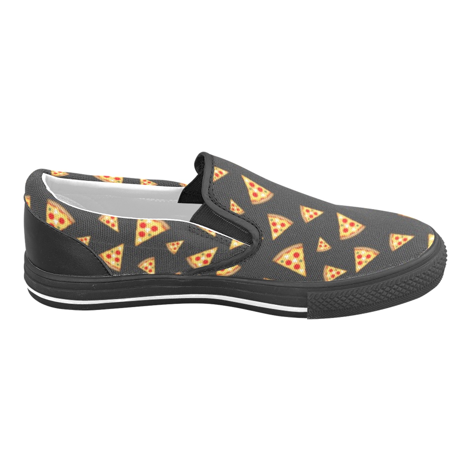 Cool and fun pizza slices dark gray pattern Slip-on Canvas Shoes for Kid (Model 019)