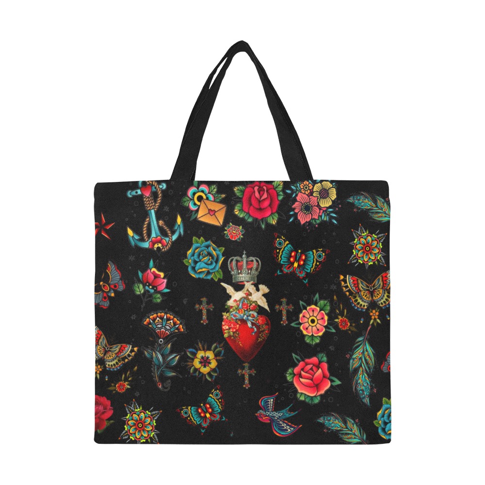 Tattoo Motif All Over Print Canvas Tote Bag/Large (Model 1699)