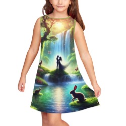 mystical waterfall - Girls sleeveless dress Girls' Sleeveless Dress (Model D58)