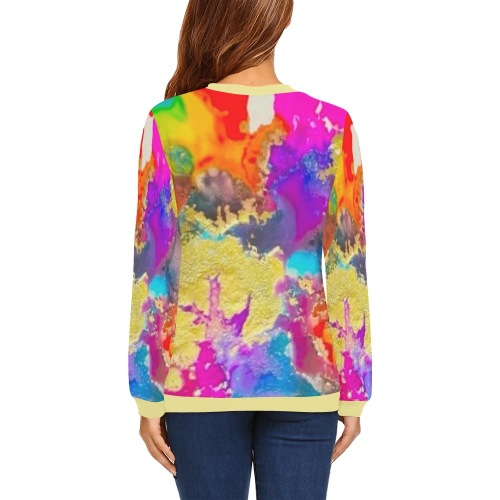 colors- yellow collar and cuff All Over Print Crewneck Sweatshirt for Women (Model H18)