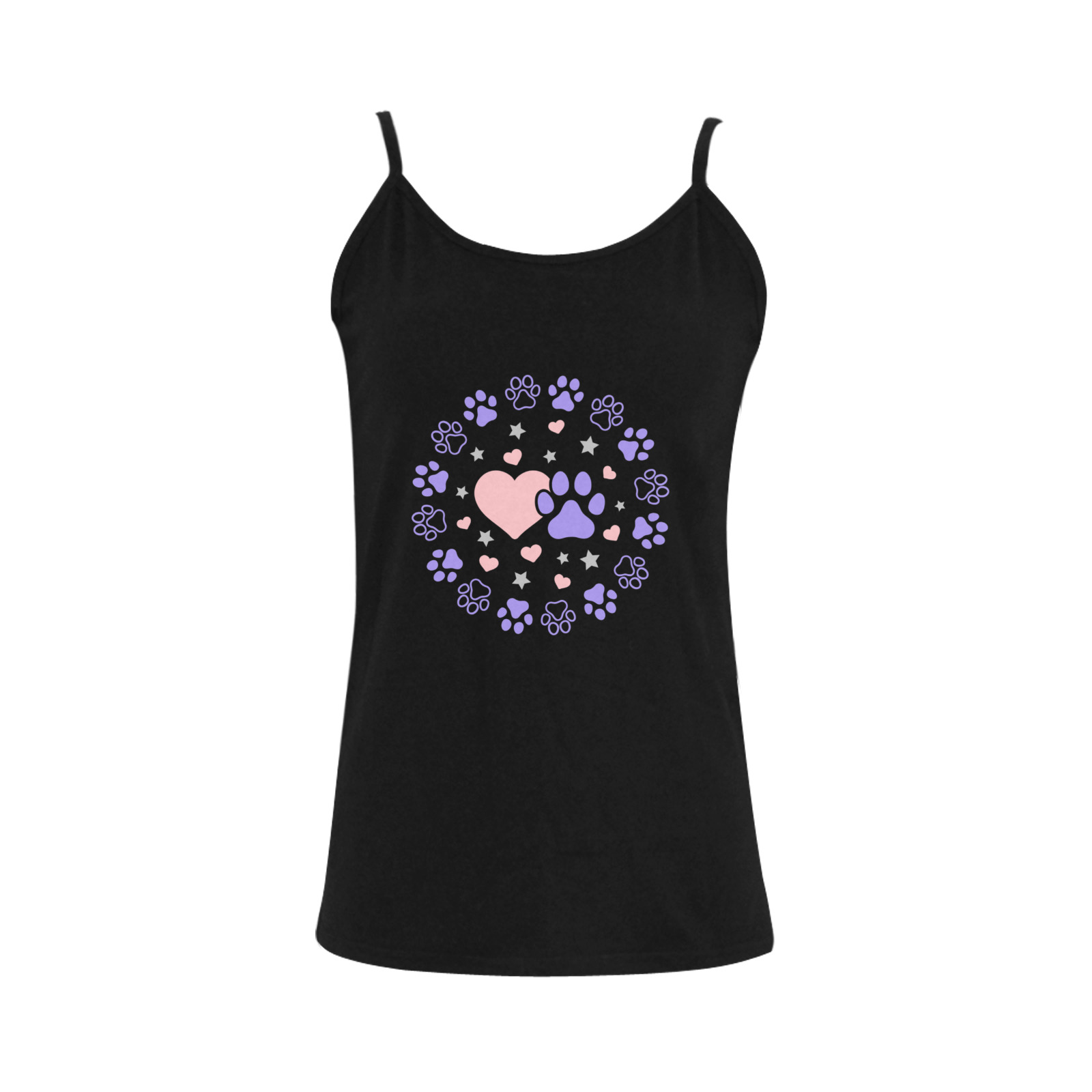 Pink and Purple Dog Cat Pet Lovers Hearts and Stars Paw Print Design Women's Spaghetti Top (USA Size) (Model T34)