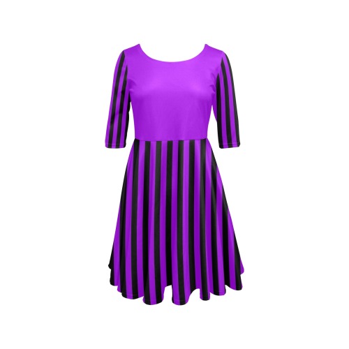 Purple and Black Stripes Pattern Half Sleeve Skater Dress (Model D61)