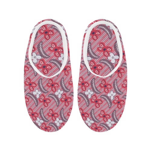 Red floral pattern Women's Non-Slip Cotton Slippers (Model 0602)