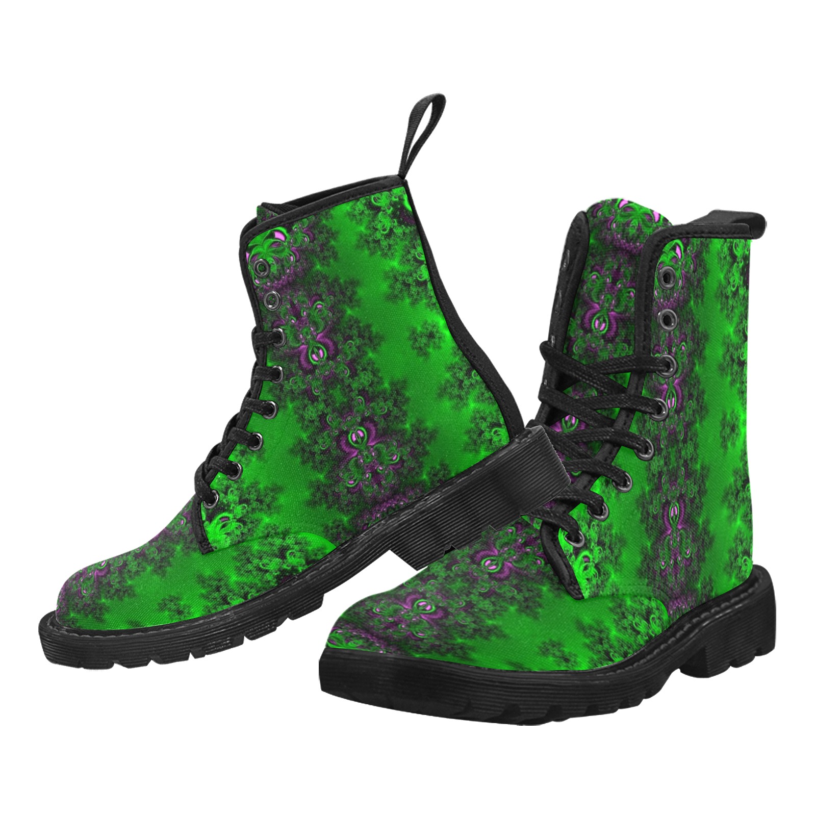 Early Summer Green Frost Fractal Martin Boots for Women (Black) (Model 1203H)