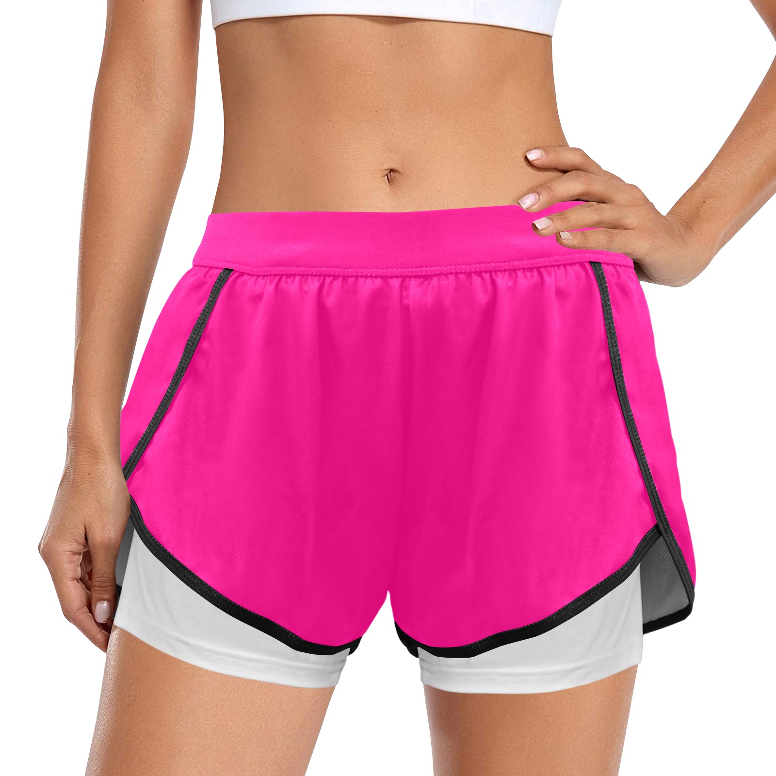 Bright Pink Collection Women's Sports Shorts with Compression Liner (Model L63)