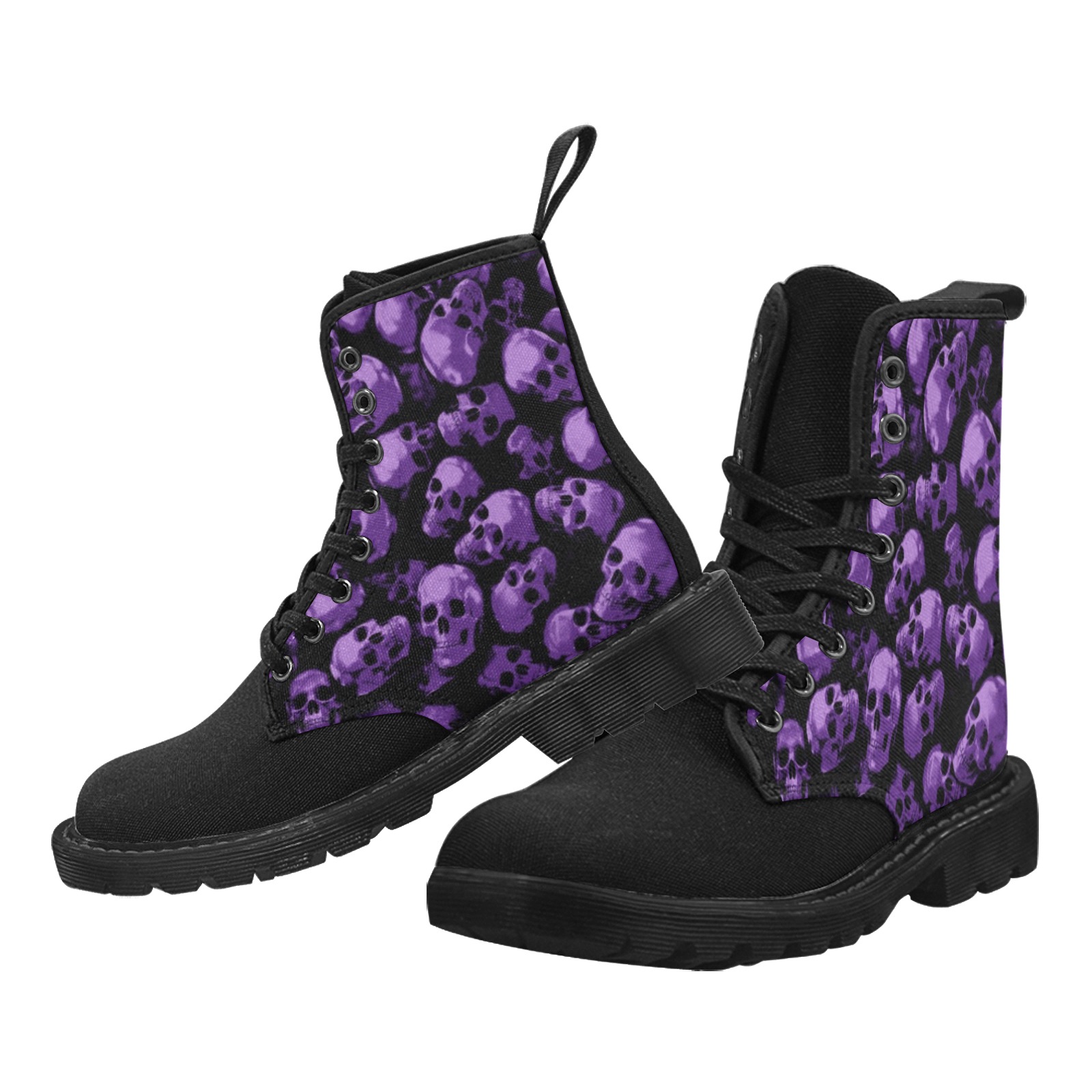 SKULLS - PURPLE Martin Boots for Women (Black) (Model 1203H)