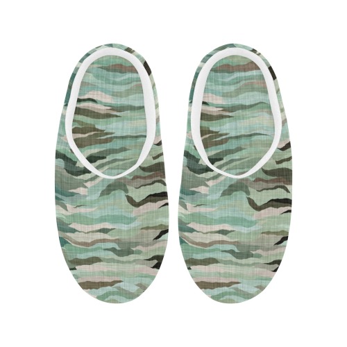 Camo brushstrokes green 2 Women's Non-Slip Cotton Slippers (Model 0602)