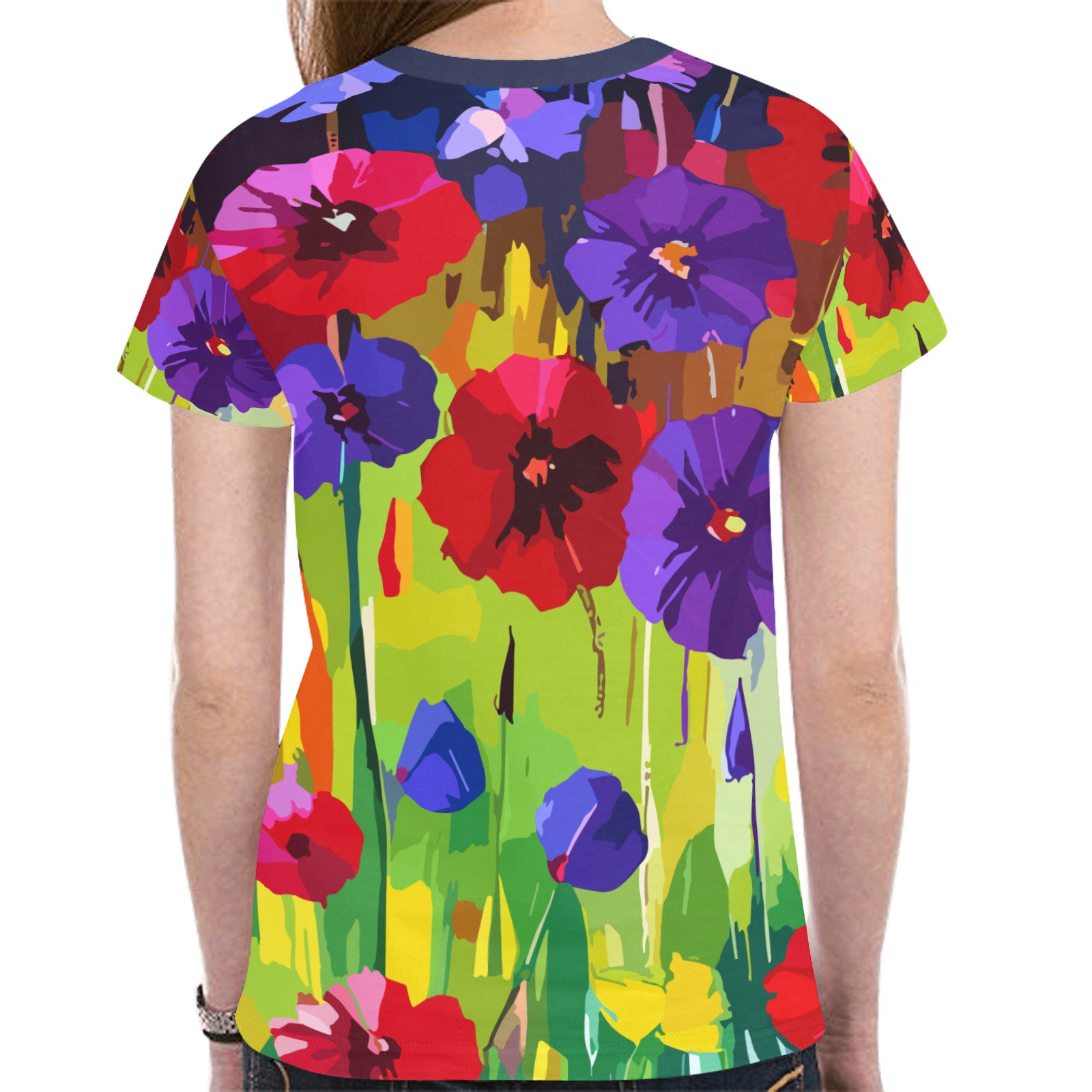 Floral Art Of Colorful Poppy Flowers In The Field New All Over Print T-shirt for Women (Model T45)