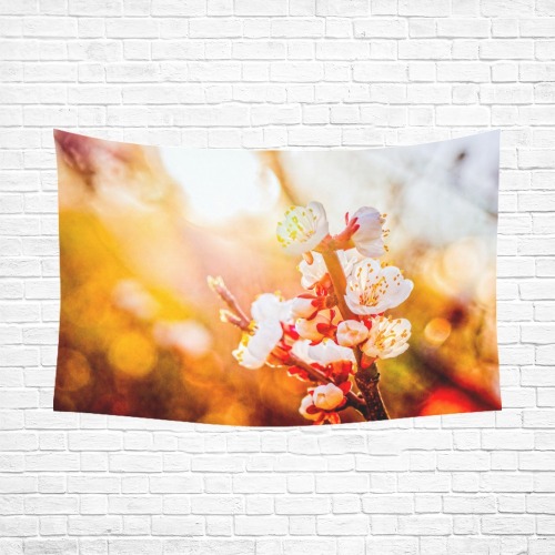 Japanese apricot flowers in the light of sunset.