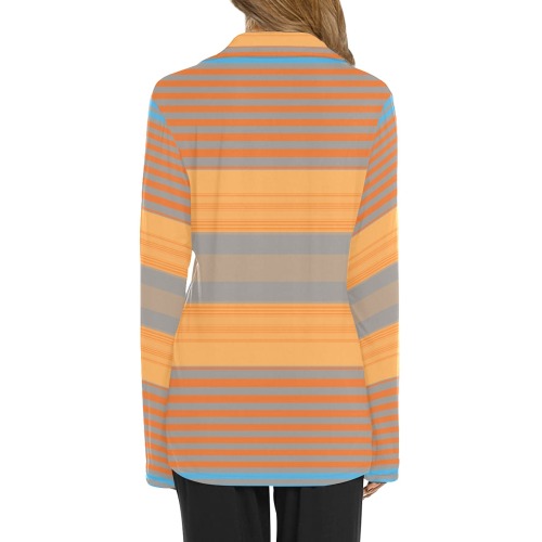 Yellow Orange Blue Stripe Pattern Women's Long Sleeve Pajama Shirt