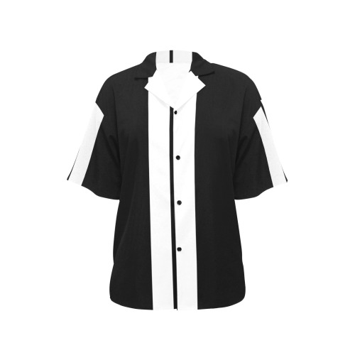 Race Car Stripe Center Black / White All Over Print Hawaiian Shirt for Women (Model T58)